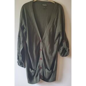 Eddie Bauer Womens L Cotton Cashmere Button Up Green Cardigan Grandpa Sweater